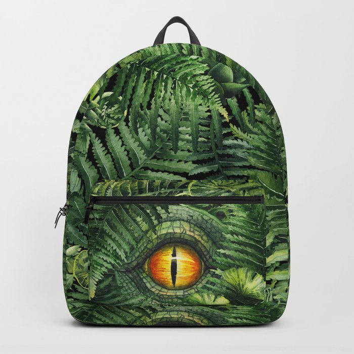 Watercolor dinosaur eye and prehistoric plants Backpack
