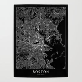 Boston Black Map Poster