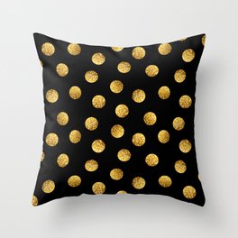 Gold glittering polka dot illustration pattern Throw Pillow