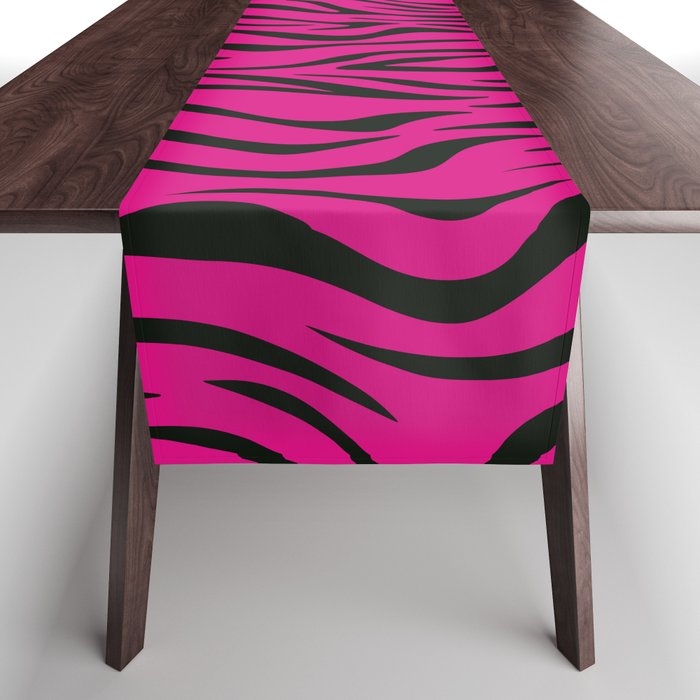 Pink Animal Print Zebra Stripes Pattern. Digital Painting Illustration Background Table Runner