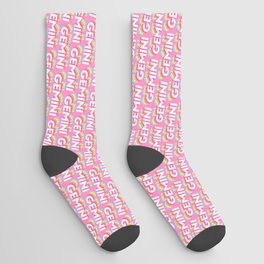 Gemini Trendy Rainbow Text Pattern (Pink) Socks