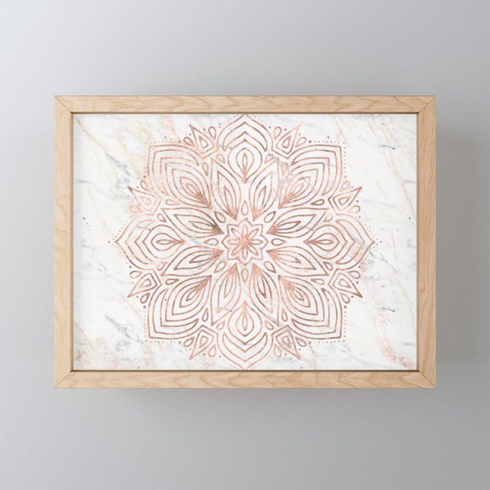 Mandala Rose Gold Quartz on Marble Framed Mini Art Print