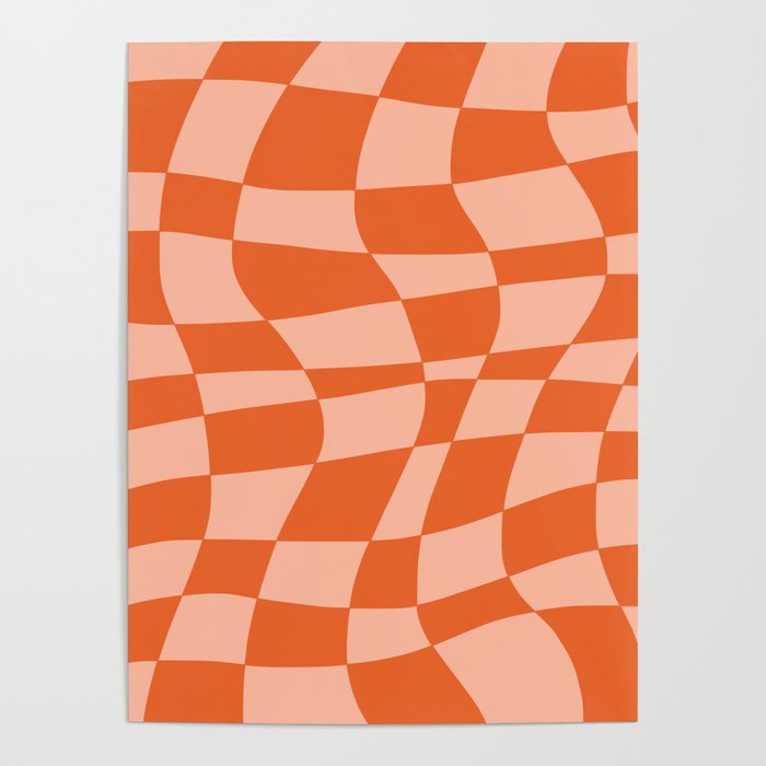 Orange twist checkered retro pattern Poster