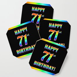 [ Thumbnail: Fun, Colorful, Rainbow Spectrum “HAPPY 71st BIRTHDAY!” Coaster ]