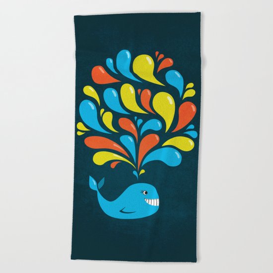 Dark Colorful Happy Cartoon Whale Beach Towel