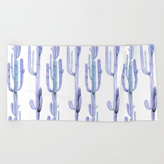 Blue Cactus Stack Pattern Beach Towel