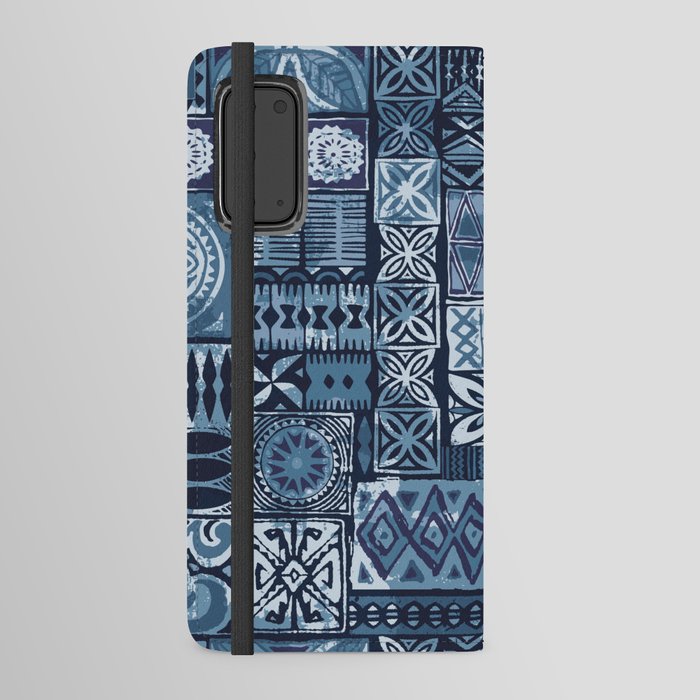 Hawaiian style blue tapa tribal fabric abstract patchwork vintage vintage pattern Android Wallet Case