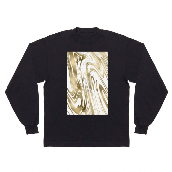 Abstract Elegant Gold White Liquid Marble Pattern Long Sleeve T Shirt