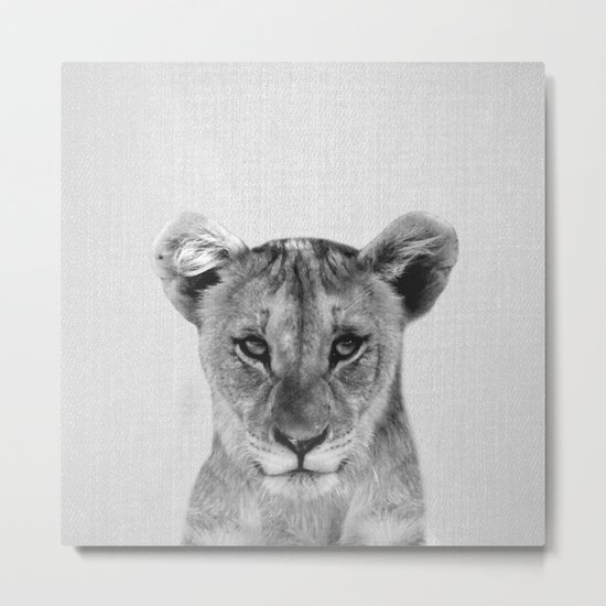 Baby Lion - Black & White Metal Print