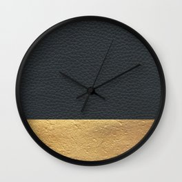 Color Blocked Gold & Leather Wall Clock