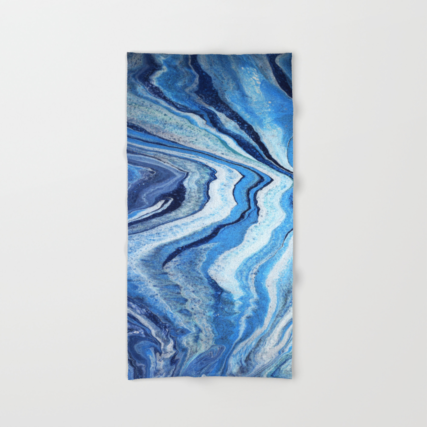 Blue Geode Sparkle Acrylic Pour Painting Hand Bath Towel By