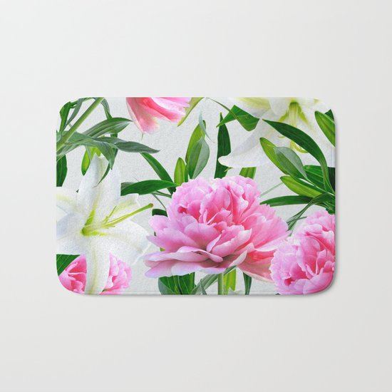 Pink Peonies & White Lilies Bath Mat