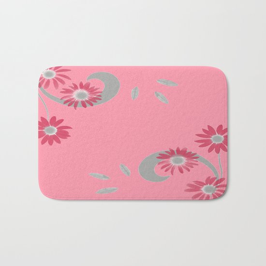 Floral Scroll Design - Strawberry Red Bath Mat