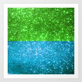 Blue And Green Glitter Trendy Collection Art Print