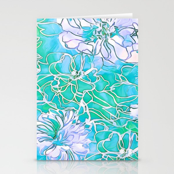 Flowers Green and Blue  Stationery Cards