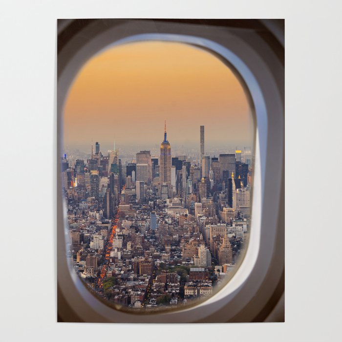 New York skyline from airplane window Poster