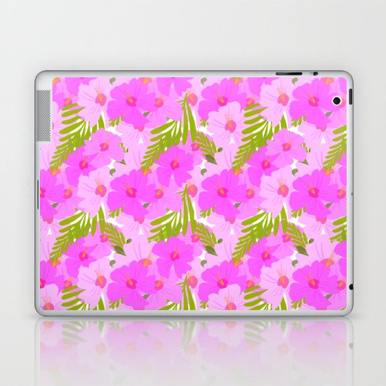Retro Modern Hibiscus Floral Pattern Pink Laptop & iPad Skin