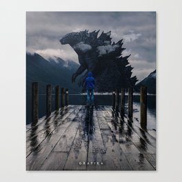 Close Encounter with Godzilla in Lake 3 Canvas Print
