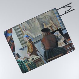 Vermeer paints 'The girl with a pearl earring' Picnic Blanket