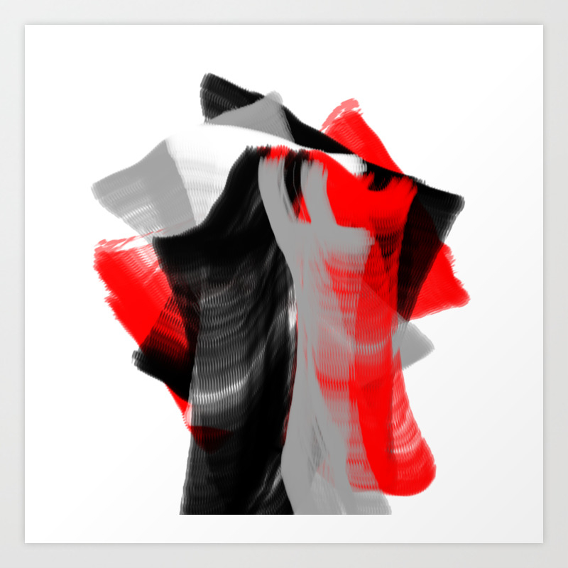 Dancing Abstract Red White Black Grey Digital Art Art Print