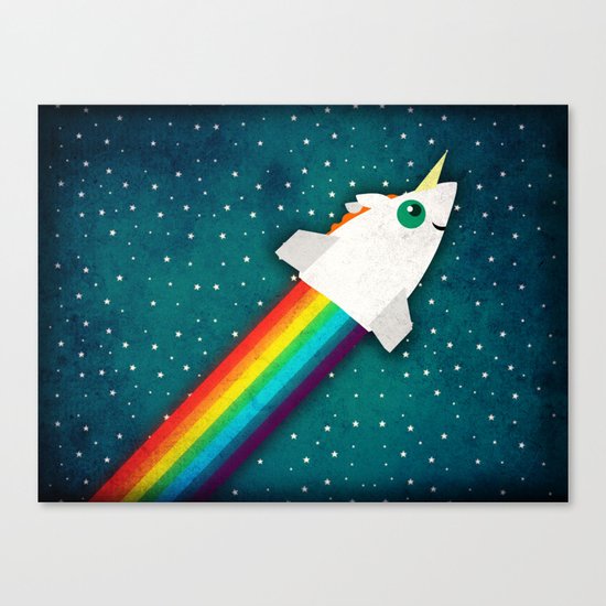Unicorn Rainbow Rocket Canvas Print