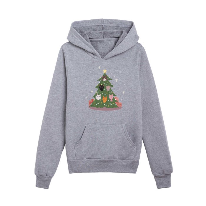 Meowwy Christmas | Cute Cats in a Christmas Tree Holiday Illustration Kids Pullover Hoodie