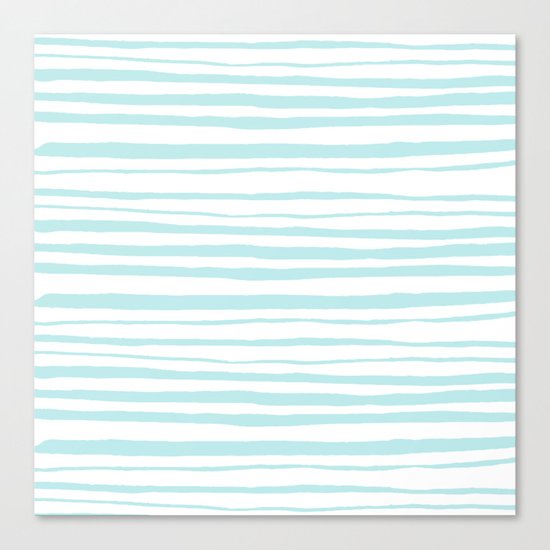 Handmade aqua turquoise Stripes on white - Maritime pattern Canvas Print
