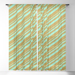 [ Thumbnail: Aquamarine & Dark Goldenrod Colored Lined/Striped Pattern Sheer Curtain ]