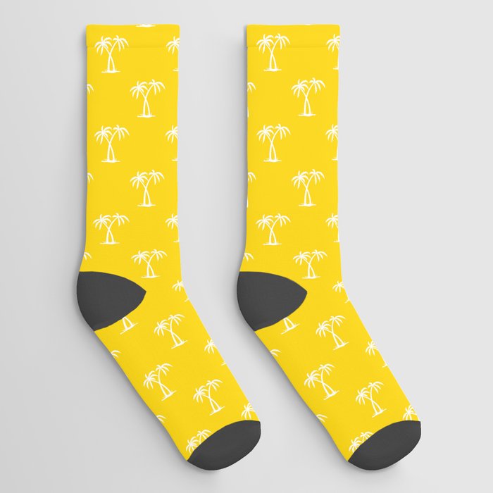 Yellow And White Palm Trees Pattern Socks