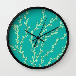 Green on Blue Tree Branch Leaves Wall Clock