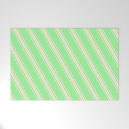 [ Thumbnail: Green and Beige Colored Stripes/Lines Pattern Welcome Mat ]