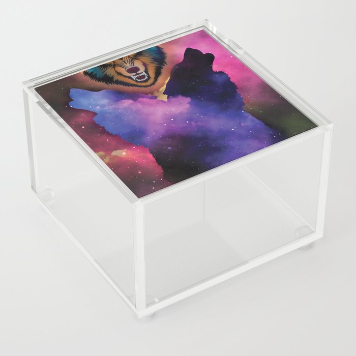 Scary Wolf And Galaxy Outer Space Pattern Acrylic Box