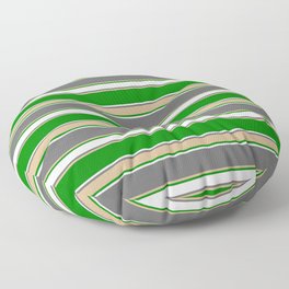 [ Thumbnail: Dim Gray, Tan, Green & Lavender Colored Pattern of Stripes Floor Pillow ]