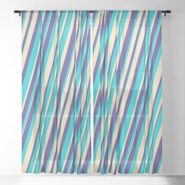 [ Thumbnail: Dark Turquoise, Tan, and Dark Slate Blue Colored Lines/Stripes Pattern Sheer Curtain ]