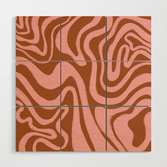 70s Retro Liquid Swirl in Burnt Orange + Pink Wood Wall Art