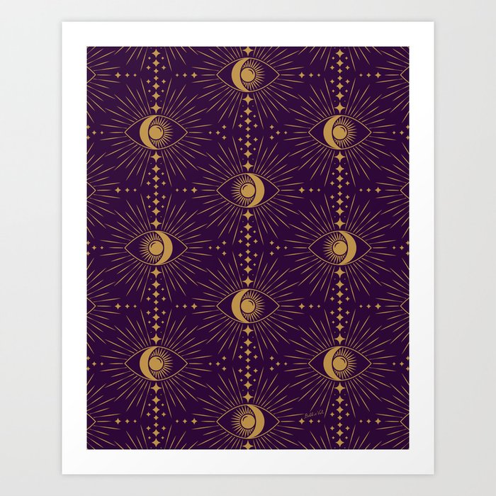 Celestial Eye Sun Moon Purple Art Print