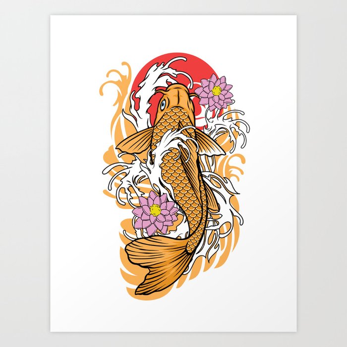 Koi Fish Tattoo Design In Vintage Look Art Print by V I N H O U S E