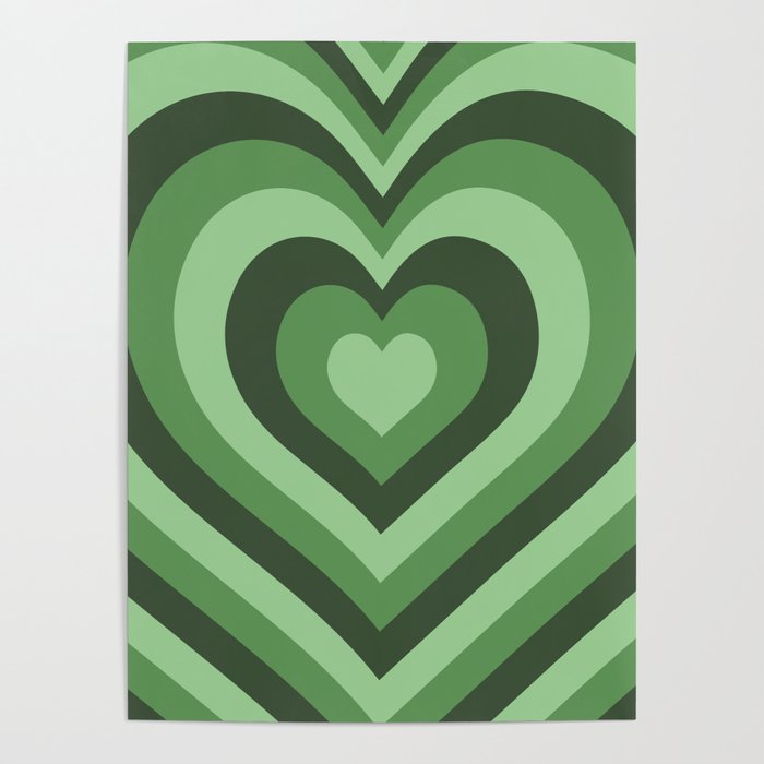 Retro Matcha Heart | Groovy green Heart | Repeating heart Poster by ...
