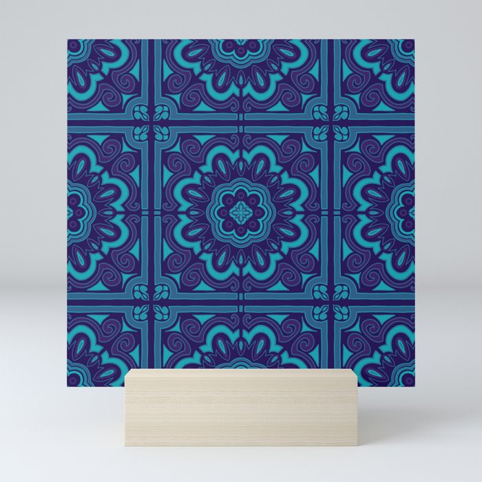 Paisley Tile - Blue - Pattern Mini Art Print