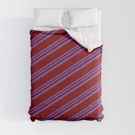 [ Thumbnail: Slate Blue and Maroon Colored Lines Pattern Comforter ]