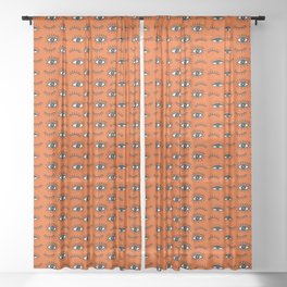 Hand Drawn Eyes Pattern - Orange Sheer Curtain