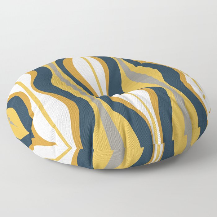 Hourglass Abstract Mid Century Modern Retro Pattern in Mustard Yellow, Navy Blue, Grey, and White Floor Pillow