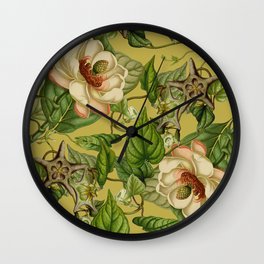 Magnolia In Green Print Wall Clock
