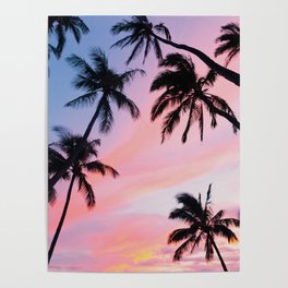 Tropical Pink Sunset Palm Trees Poster