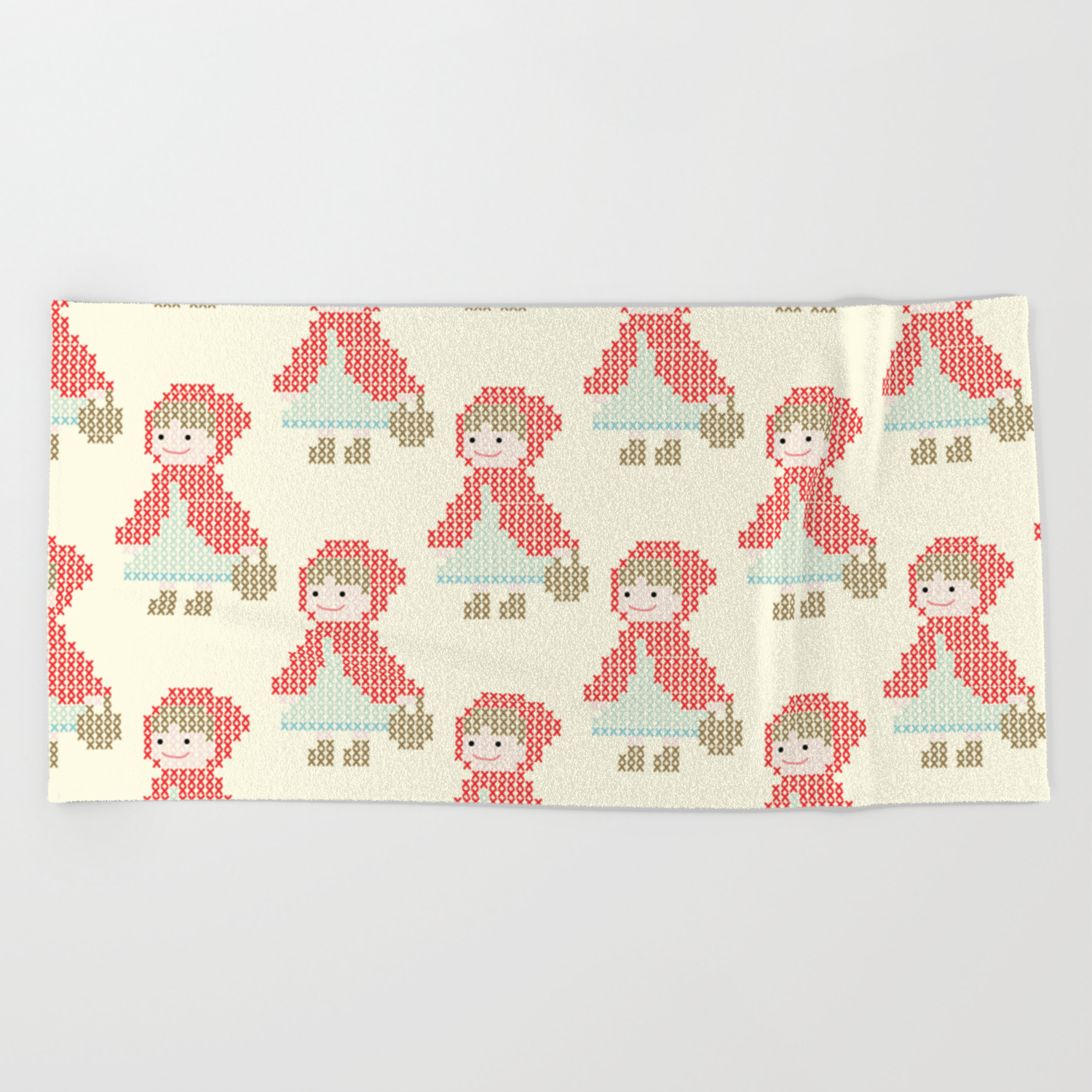 Red Riding Hood Cross Stitch Pattern On Yellow Beach Towel By Bettysue Society6