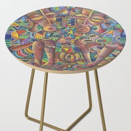 The Happy Villagers IV painting of traditional African village life Side Table