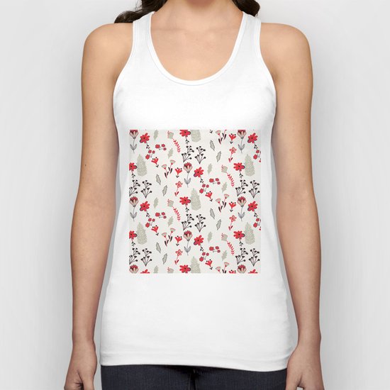 Red Vintage Floral Pattern Unisex Tank Top