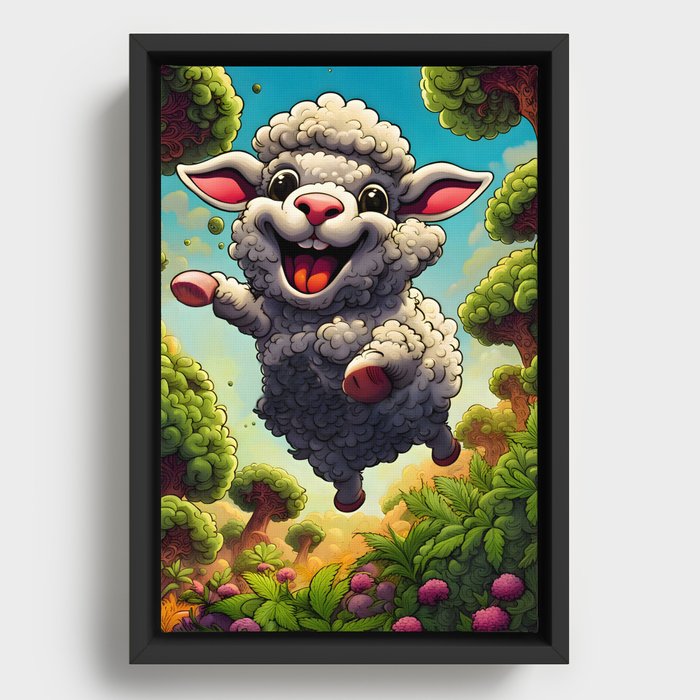 Happy Sheep picture Framed Canvas