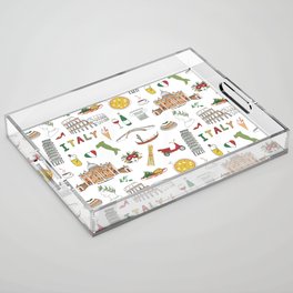 Italy travel doodle pattern with national italian food and sights.  Acrylic Tray