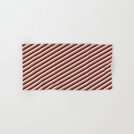[ Thumbnail: Light Slate Gray, Maroon & Tan Colored Stripes Pattern Hand & Bath Towel ]